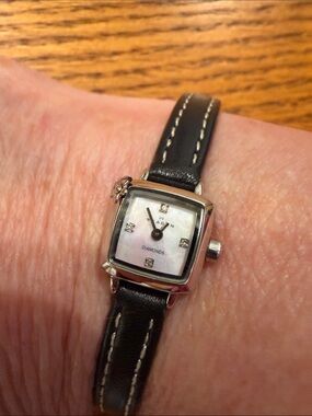 Tacori Silver-Tone Case Black Leather Strap Diamond Accent Ladies Watch